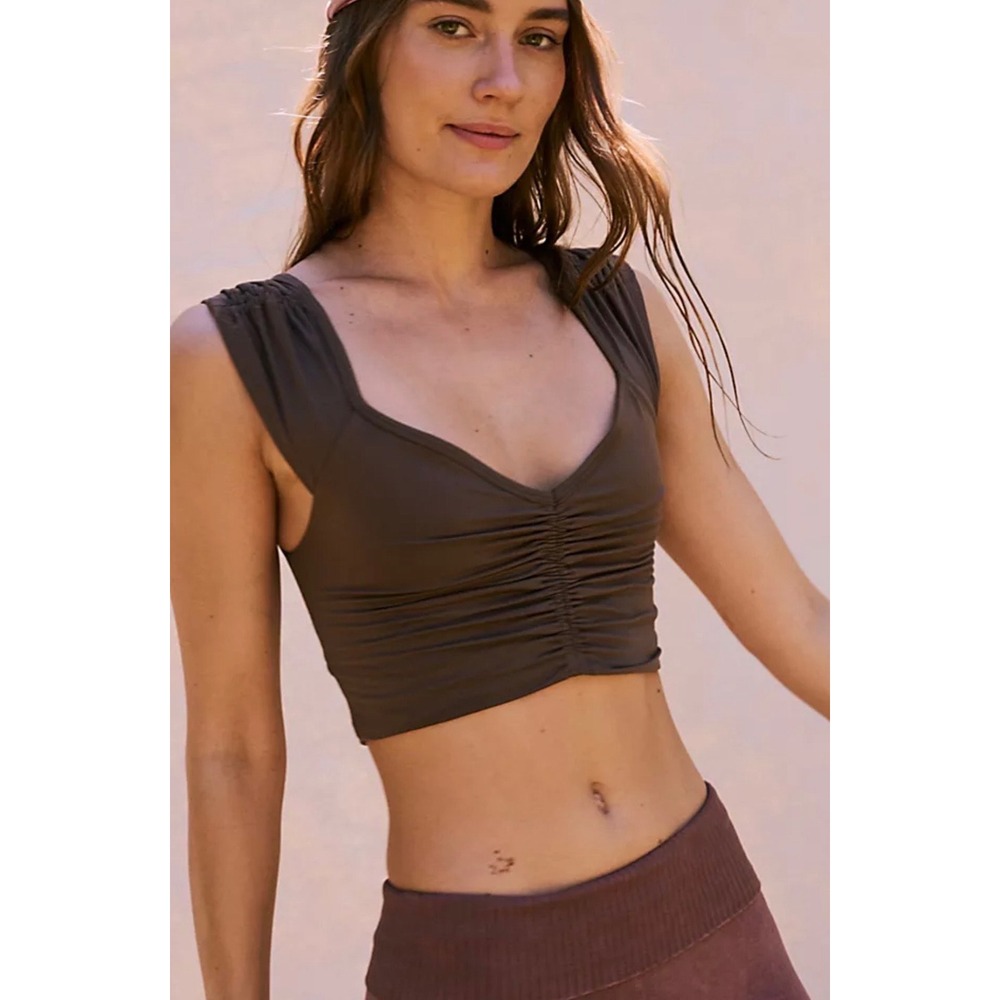 Free People FP Movement Ruched Crop Top Chocolate Brown Medium Sleeveless Yoga